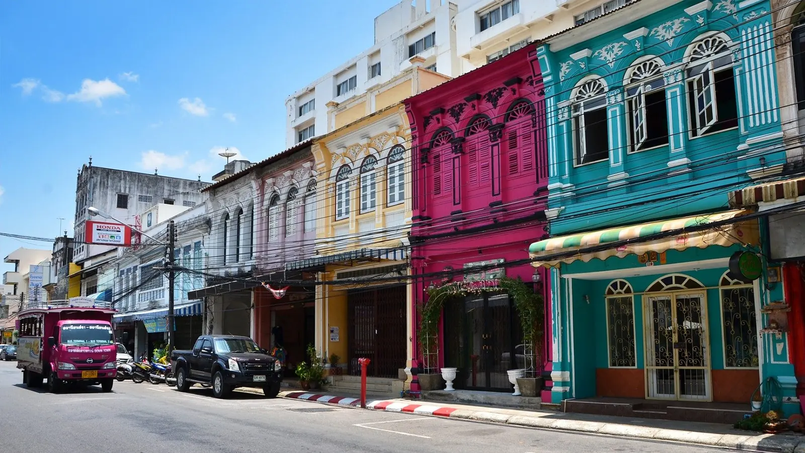 Colourful shophouses along Thalang Road in Phuket Old Town