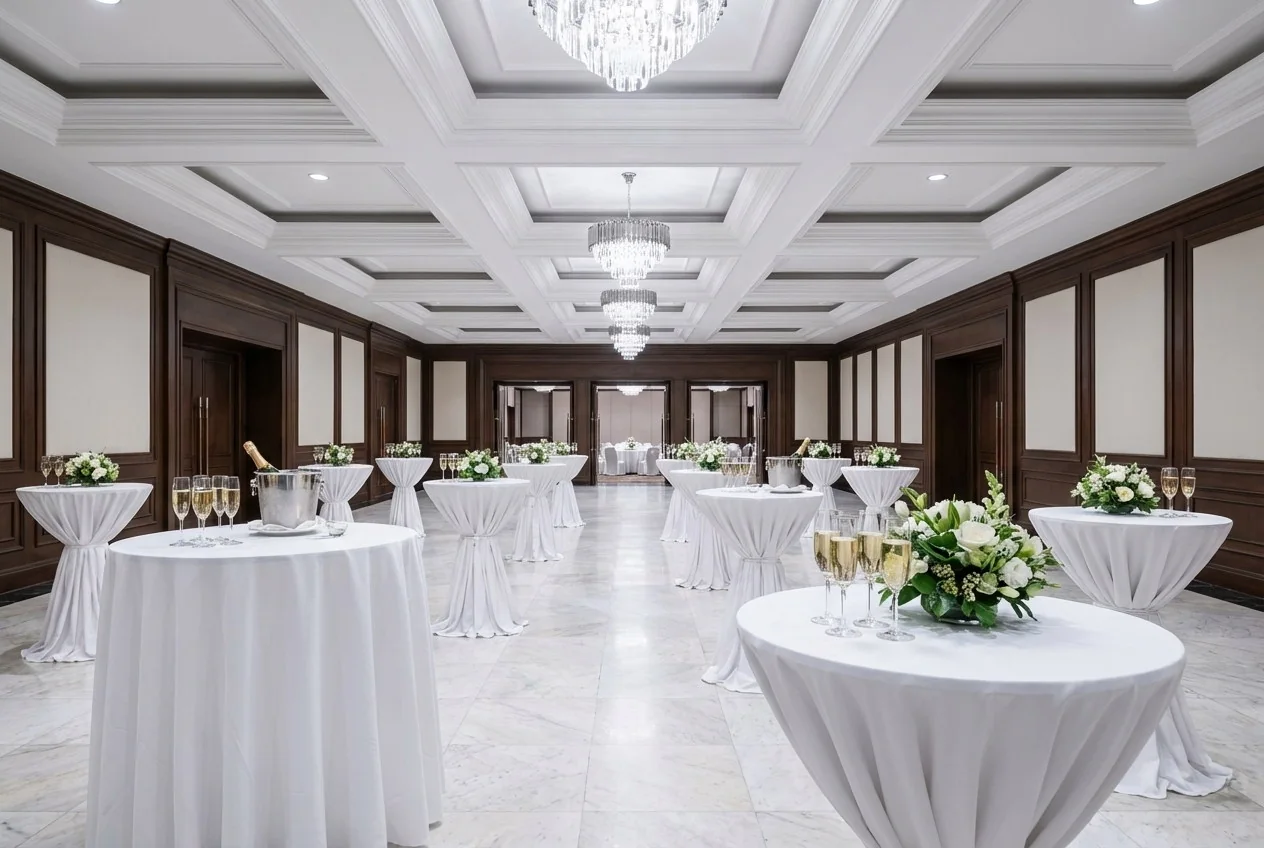 Cocktail tables arranged for a hotel event in the supplied venue library